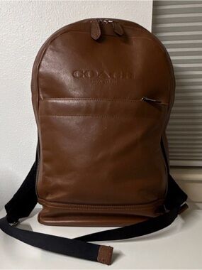 Coach Brown Leather Backpack with Black Straps